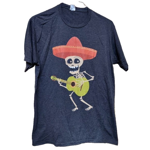 Skeleton Mariachi Black T-Shirt Size L Halloween Horror Boho Hippie - Picture 1 of 5